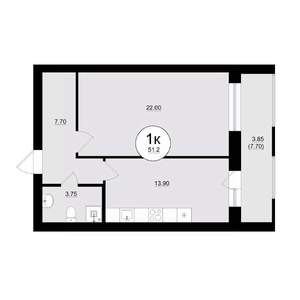 1-к квартира, вторичка, 52м2, 5/8 этаж