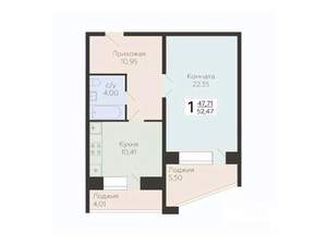 1-к квартира, вторичка, 52м2, 4/12 этаж