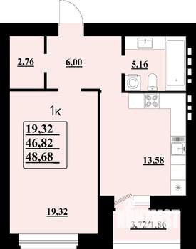 1-к квартира, строящийся дом, 49м2, 2/8 этаж