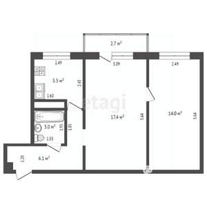 2-к квартира, вторичка, 45м2, 5/5 этаж