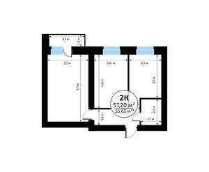 2-к квартира, вторичка, 57м2, 7/18 этаж