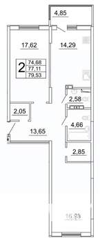 2-к квартира, строящийся дом, 80м2, 15/27 этаж