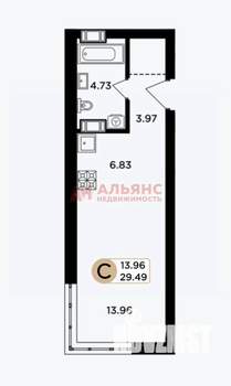 Студия квартира, вторичка, 29м2, 4/23 этаж
