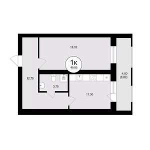 1-к квартира, вторичка, 50м2, 6/8 этаж