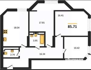 3-к квартира, вторичка, 84м2, 23/23 этаж