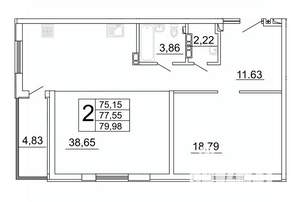 2-к квартира, строящийся дом, 80м2, 16/27 этаж