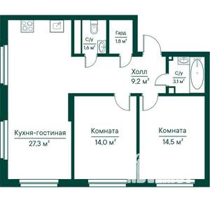3-к квартира, строящийся дом, 71м2, 7/29 этаж