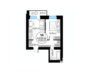 1-к квартира, вторичка, 44м2, 11/18 этаж