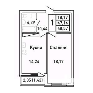 1-к квартира, вторичка, 49м2, 25/25 этаж