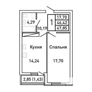 1-к квартира, вторичка, 48м2, 3/25 этаж