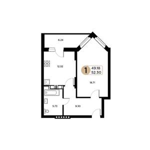 1-к квартира, строящийся дом, 49м2, 2/26 этаж