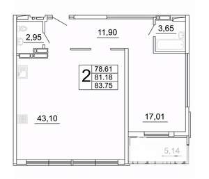 2-к квартира, строящийся дом, 84м2, 24/27 этаж