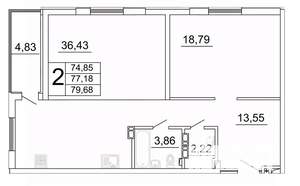2-к квартира, строящийся дом, 80м2, 4/27 этаж