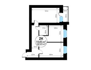 2-к квартира, вторичка, 60м2, 1/18 этаж