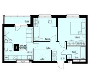 2-к квартира, вторичка, 61м2, 14/18 этаж