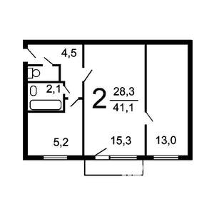 2-к квартира, вторичка, 43м2, 2/5 этаж