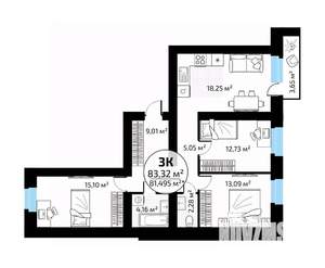 3-к квартира, вторичка, 83м2, 6/18 этаж