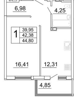 1-к квартира, строящийся дом, 45м2, 5/26 этаж