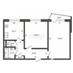 2-к квартира, вторичка, 53м2, 7/9 этаж