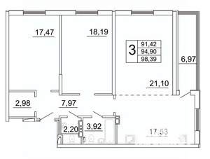 3-к квартира, строящийся дом, 99м2, 20/27 этаж
