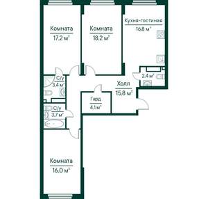 4-к квартира, строящийся дом, 98м2, 14/29 этаж