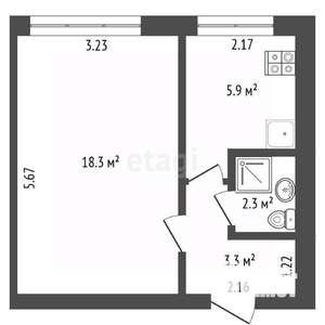 1-к квартира, вторичка, 30м2, 1/5 этаж