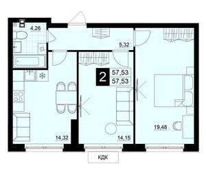 2-к квартира, вторичка, 58м2, 2/15 этаж