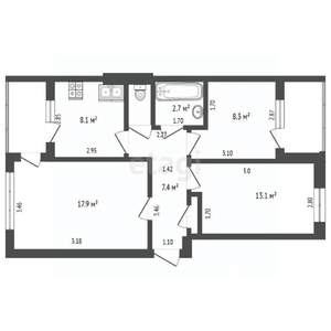 3-к квартира, вторичка, 59м2, 3/5 этаж