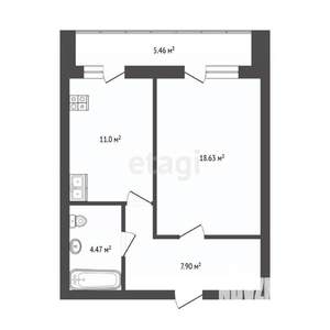 1-к квартира, вторичка, 46м2, 7/11 этаж