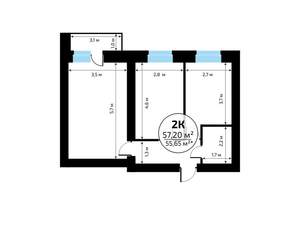 2-к квартира, вторичка, 57м2, 11/18 этаж