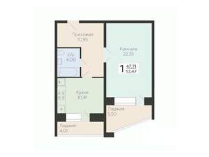 1-к квартира, вторичка, 52м2, 1/12 этаж