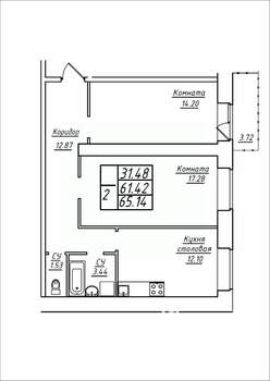 2-к квартира, строящийся дом, 65м2, 4/17 этаж