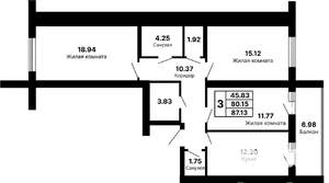3-к квартира, вторичка, 87м2, 4/5 этаж