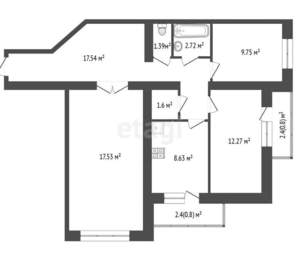 3-к квартира, сданный дом, 74м2, 6/15 этаж