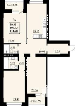 3-к квартира, строящийся дом, 111м2, 8/8 этаж