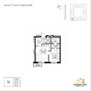 1-к квартира, вторичка, 45м2, 2/8 этаж
