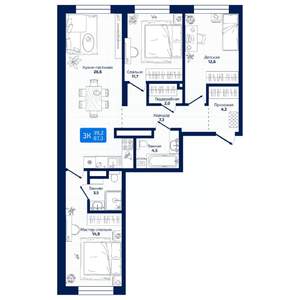 3-к квартира, вторичка, 87м2, 13/19 этаж