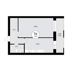 1-к квартира, вторичка, 52м2, 3/8 этаж