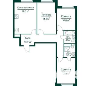 4-к квартира, строящийся дом, 81м2, 10/29 этаж