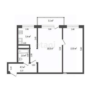 2-к квартира, вторичка, 45м2, 5/5 этаж
