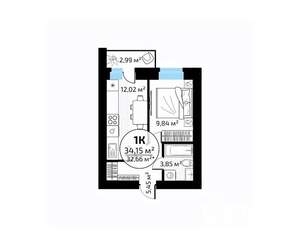 1-к квартира, вторичка, 34м2, 16/18 этаж