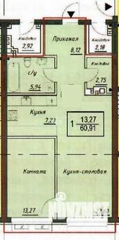 1-к квартира, вторичка, 61м2, 16/27 этаж