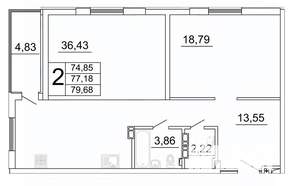 2-к квартира, строящийся дом, 80м2, 15/27 этаж