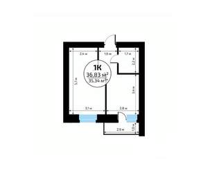 1-к квартира, вторичка, 37м2, 17/18 этаж