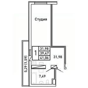 Студия квартира, вторичка, 41м2, 23/25 этаж
