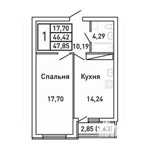 1-к квартира, вторичка, 48м2, 4/25 этаж