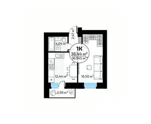 1-к квартира, вторичка, 38м2, 2/18 этаж