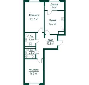 2-к квартира, строящийся дом, 83м2, 2/29 этаж