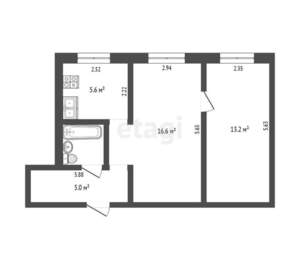 2-к квартира, вторичка, 42м2, 1/5 этаж