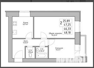 2-к квартира, вторичка, 49м2, 12/17 этаж